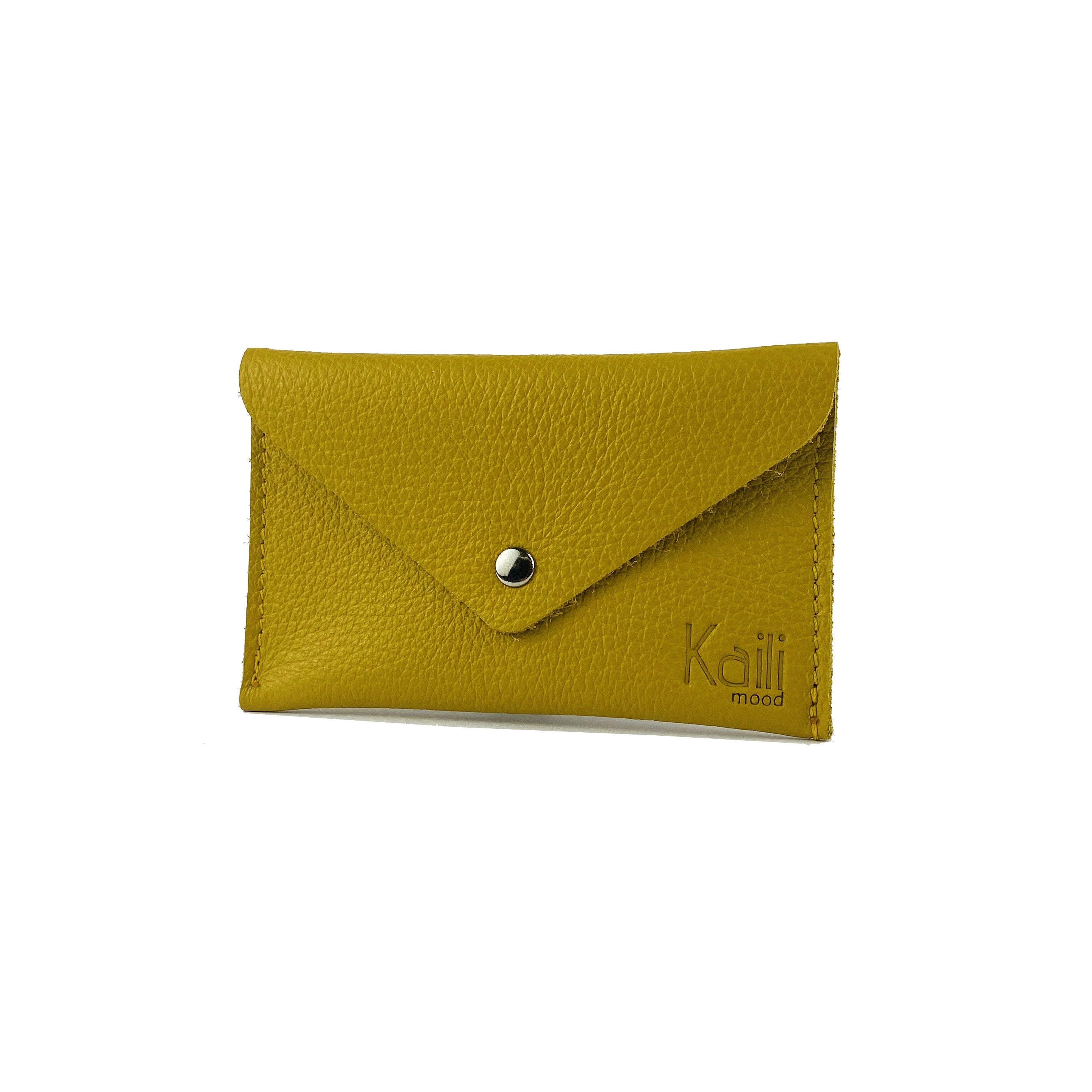 K0040RB | Made in Italy flap pouch in genuine full-grain leather, dollar grain - Yellow color - Size: 13 x 8 x 0.5 cm - Package: Hard bottom/cover Gift Box-1