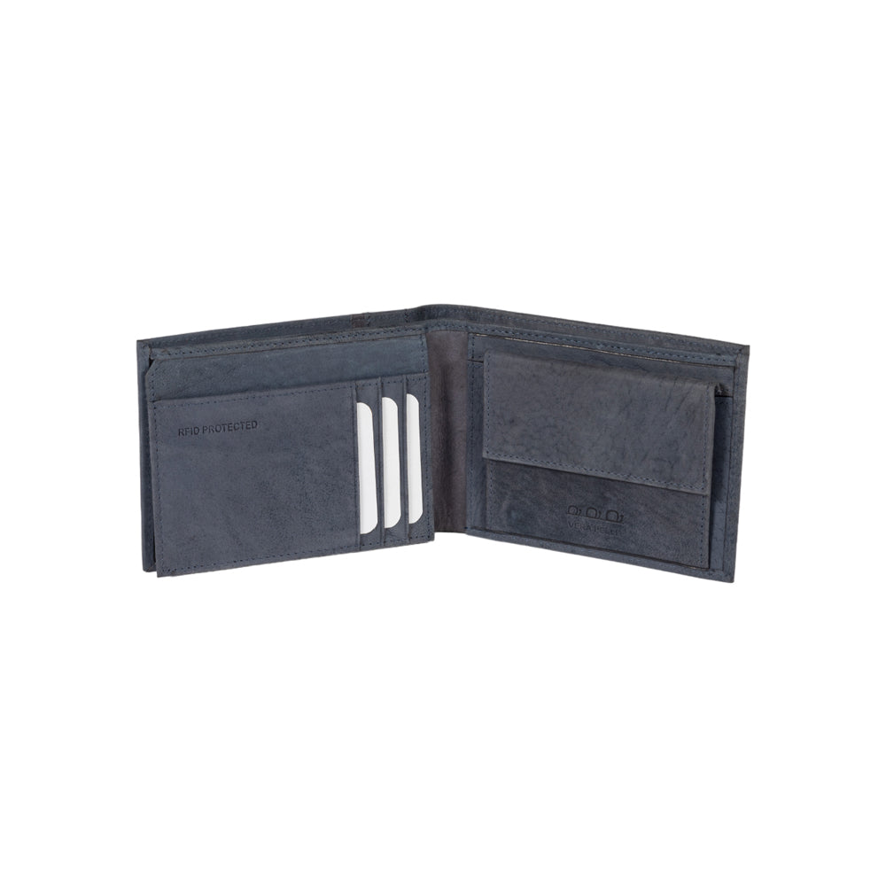 K12220DF | Men's wallet in genuine full-grain leather, Naked. Blue color. RFID protection. Size when closed: 11.5 x 8.3 x 2 cm. Packaging: gift box bottom/cover-1