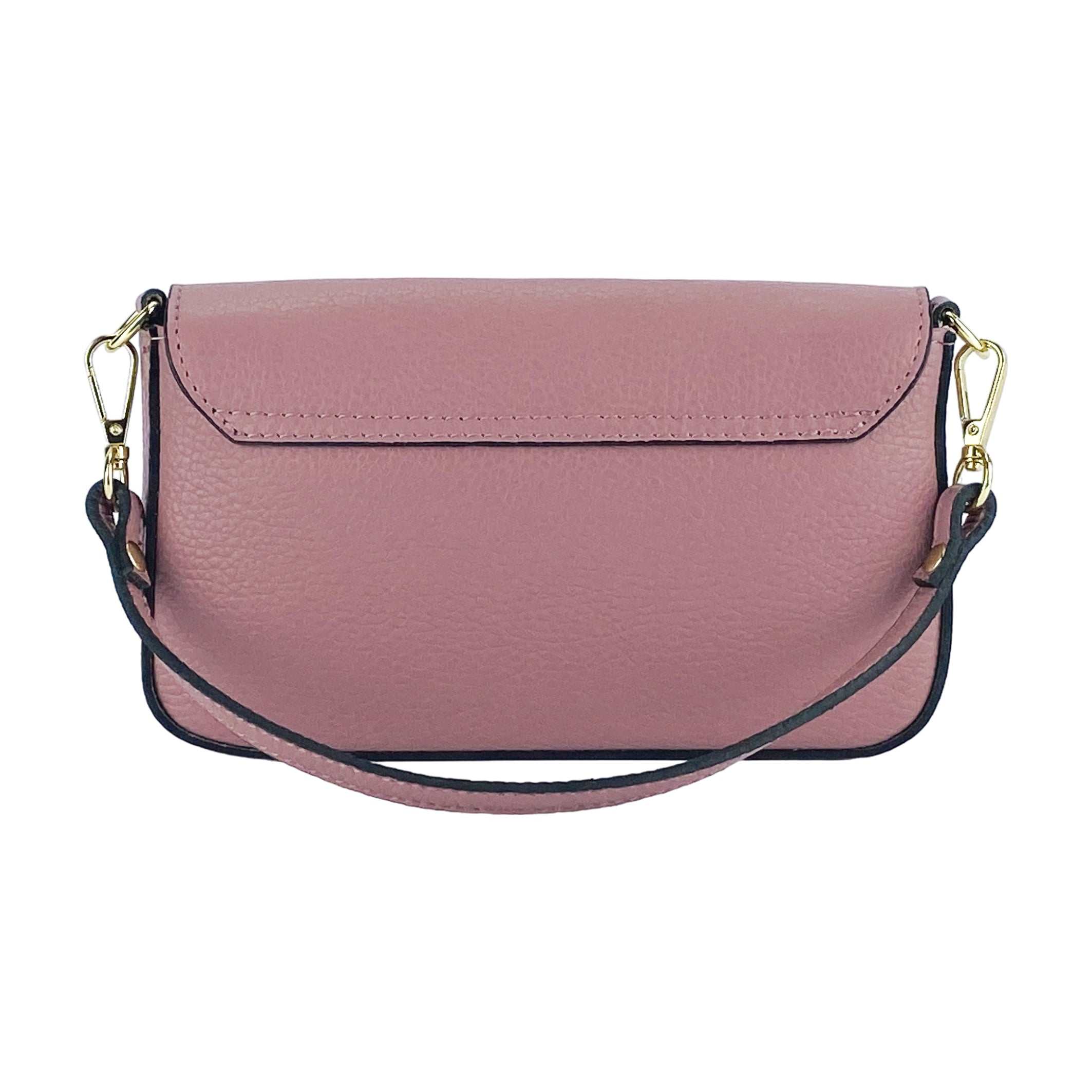 RB1023AZ | Small Shoulder Bag with Removable Chain Strap in Genuine Leather Made in Italy. Flap Closure. Shiny Gold metal hardware - Antique Pink color - Dimensions: 22 x 12 x 3 cm.-4